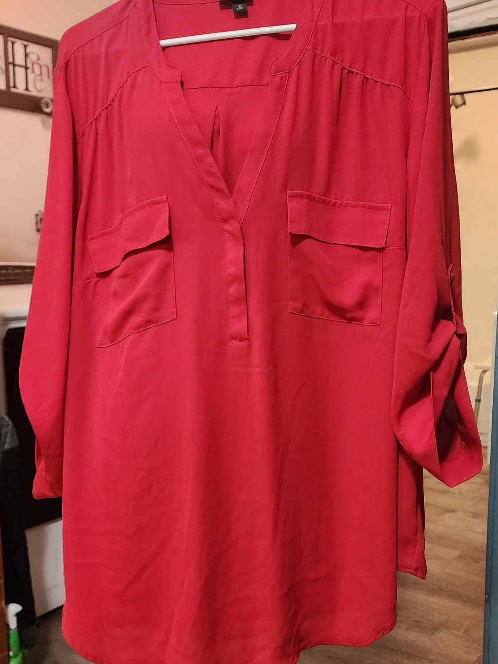 torrid Red V-Neck Roll-Tab Pocket Blouse Sz 3